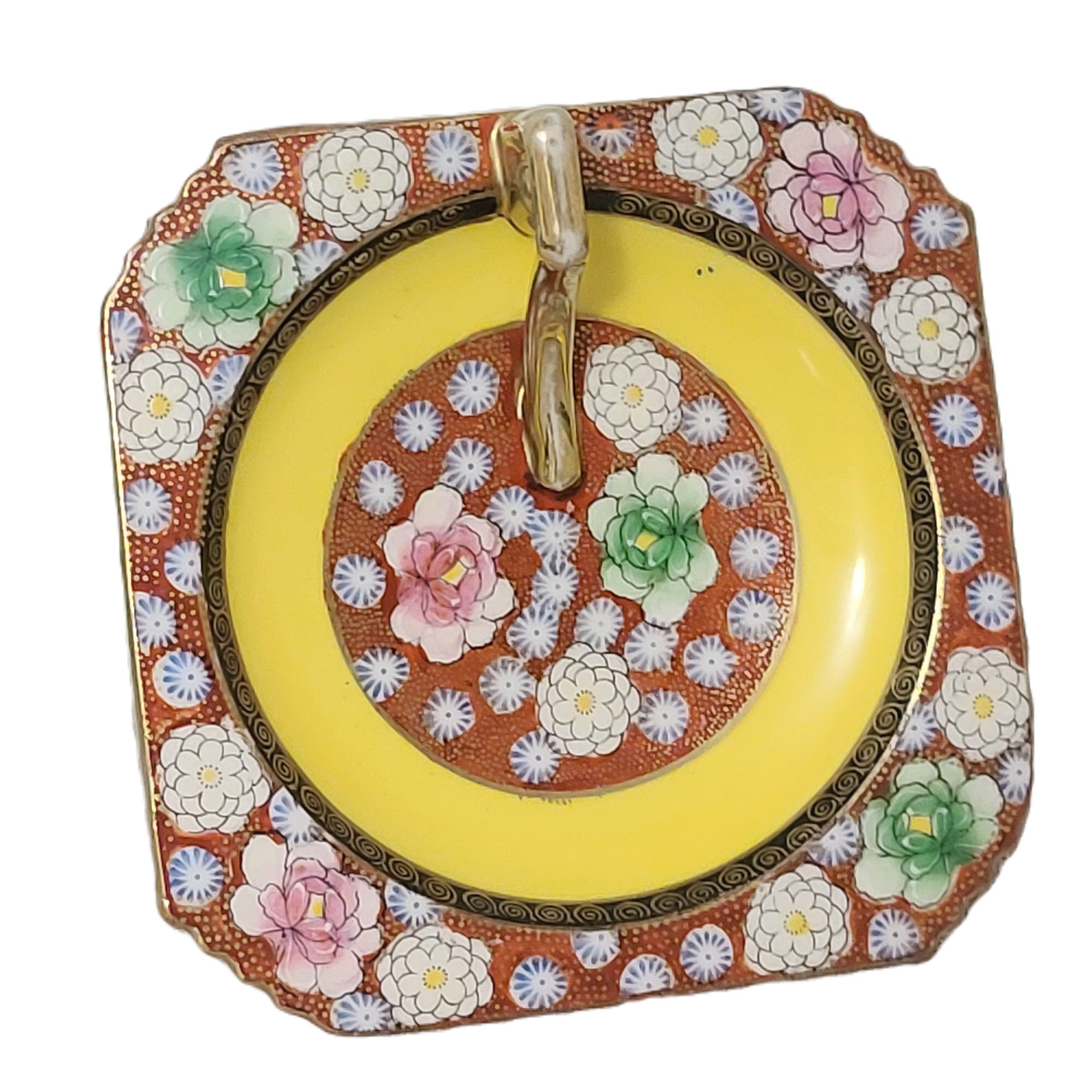 Handpainted Japan Lemon Server dish red and yellow colors - Click Image to Close